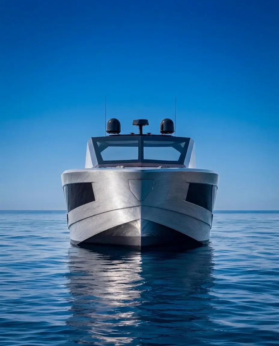 The RS 60 by Red Sea Shipyard, bow-on at anchor